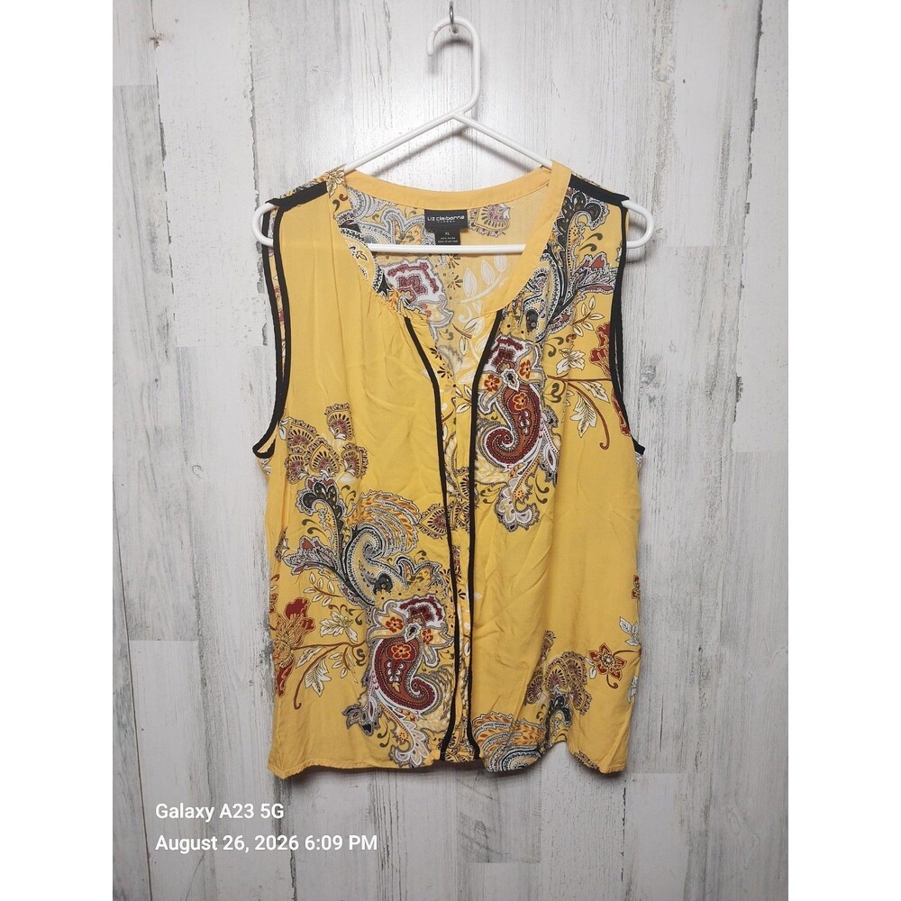 Liz Claiborne Women's XL Sleeveless Blouse Yellow Paisley